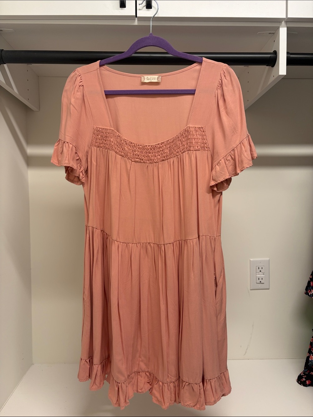 Altar'd State Peach Ruffle-Trim Midi Dress